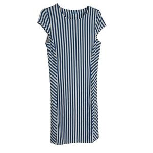 J. McLaughlin Blue White Stripe Cap Sleeve Catalina Cloth Dress Size L Women